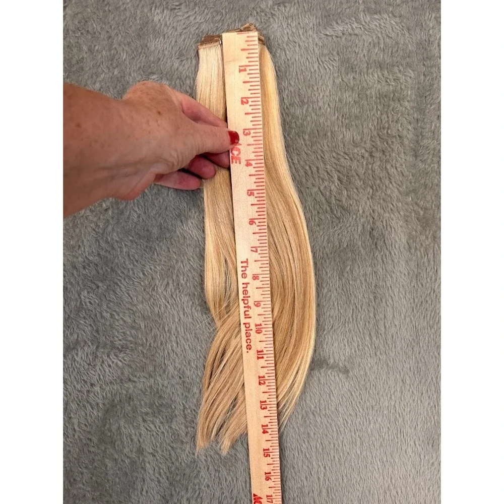 Blonde Human Hair Extensions 14 Inch Honey‎ Ash Mix Straight Double Weft